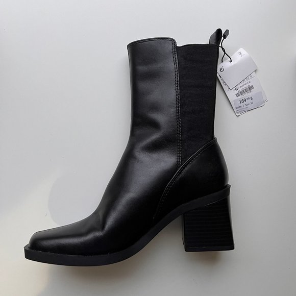 Zara BLOCK HEEL LEATHER ANKLE BOOTS BLACK 1/1130/010/800/36 - Picture 4 of 6